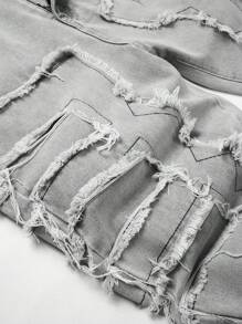青少年男孩创意流苏分层牛仔短裤 - 灰色 - 查看 4