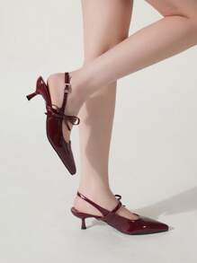 Women's Burgundy Pointed Toe Criss-Cross Strap High Heels Sandals, Bow Decor Formal Party Shoes Suitable For Weddings, Galas, Valentine's Day