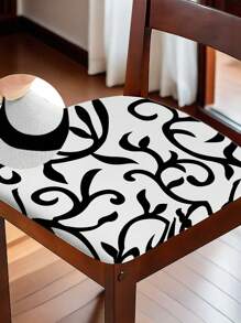 6 Fundas protectoras para asiento de silla, fundas impresas para sillas de comedor, cubiertas protectoras para sillas de cocina y hotel (Negro y Blanco, 6 piezas)