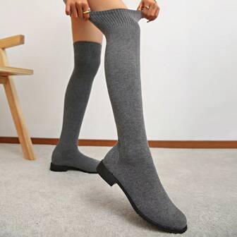 2024年新款秋季女士过膝靴高跟靴弹力粗跟细腿长筒靴