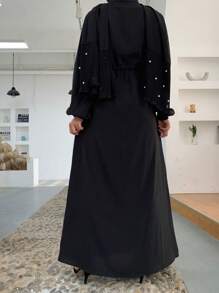 Damen Mode Kragen einfarbiges langärmliges Kleid Stil locker lang Kleid