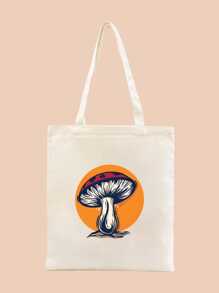 新款米色时尚植物图案印花手提包，容量大，款式方便，适合学校、校园、图书馆、购物、旅行、户外、休闲 - 米色 - 查看 4