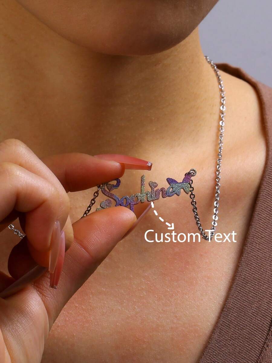 Fashion Charm Personalized Frosted Name Butterfly Necklace Women Men Custom Name Necklace Stainless Steel Cursive Letters Handmade Couple Pendant Wedding Jewelry Anniversary Gift Thanksgiving Christmas Unique Gift For Girlfriend