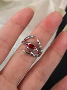 1-11pcs Goth Punk Retro Red Crystal Heart Cross Geometry Asymmetric Open Ring Set Y2K Accessories For Women Kpop Jewelry - Red - View 16