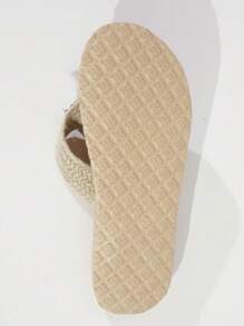 planare Women's Fashion Versatile Party & Holiday T-Strap Sandals With Multiple Cute White Fabric Flower Decorations, Woven Raffia Upper, Round Toe, Slip-On, Ultra-Lightweight Anti-Slip EVA Sole, Comfortable Casual Indoor Outdoor Beach Pool Slippers For Shorts, T-Shirts, Dresses - White - View 5