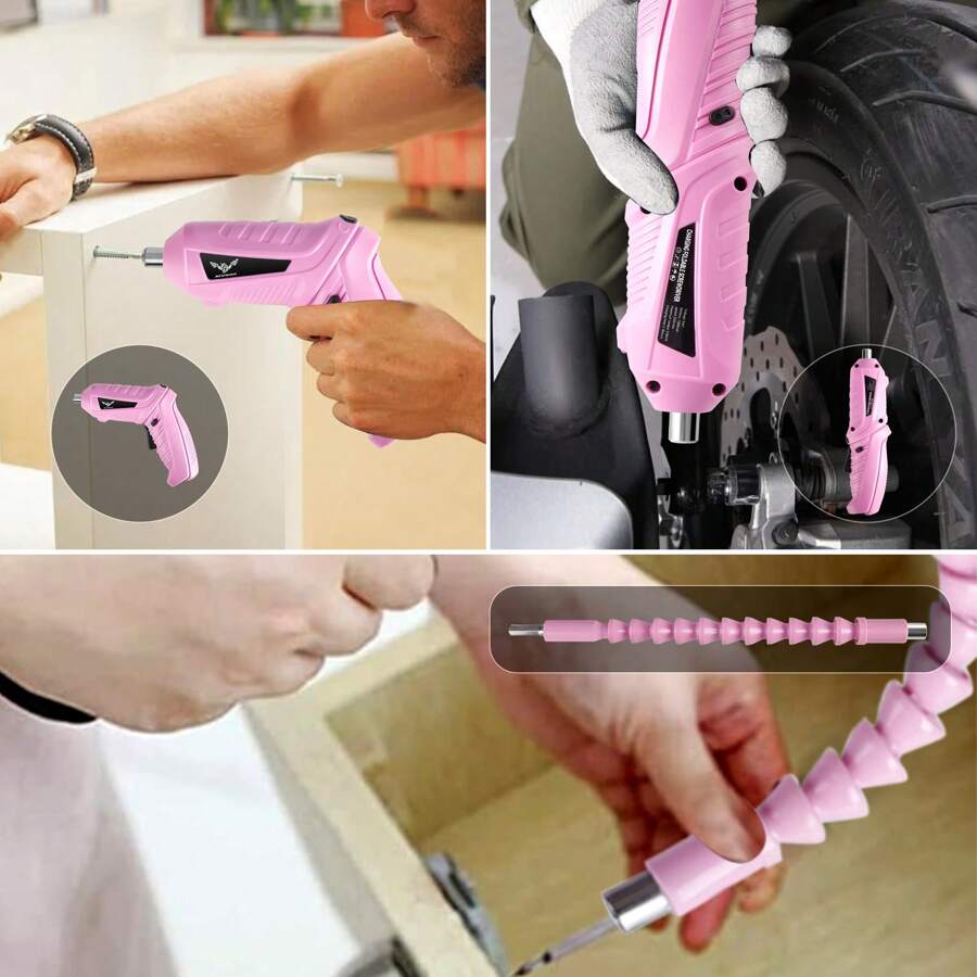 1 件/8 件/47 件 USB 充电粉色多功能可折叠迷你电动螺丝刀家用无绳电钻螺丝刀电钻带 LED 灯适用于家庭 DIY 项目