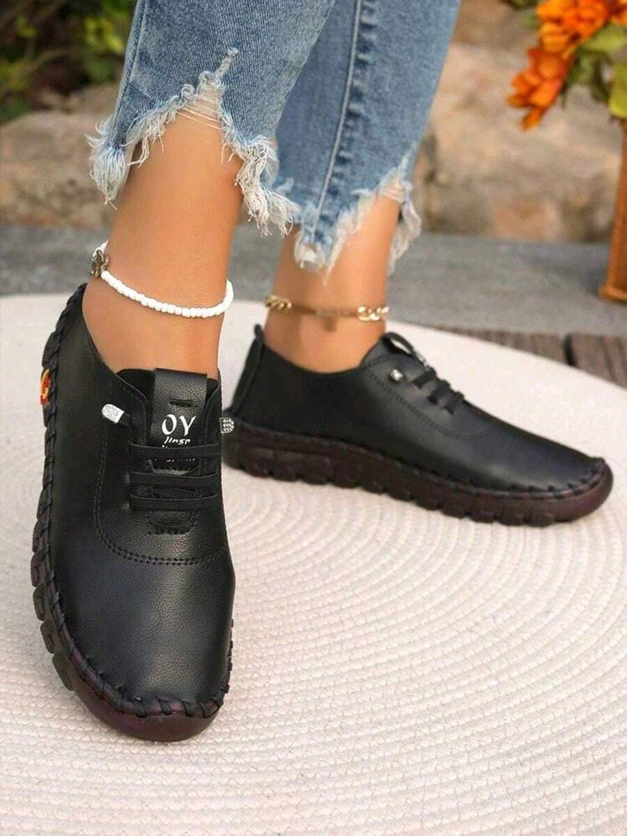 Women's Fashion Niche Design Flat Shoes, Versatile Casual Sports Shoes, Lightweight, Breathable And Comfortable, Suitable For Ballet. - 黑色 - 查看 1