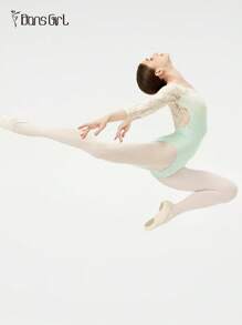 DonsGirl 女士七分袖蕾丝拼接芭蕾舞紧身衣，适合返校演出