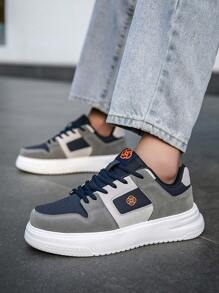 Herren Kontrastartige Patchwork Vorderseite Schnürschuhe mit dickem Plateau, leicht, lässige Sportschuhe, modisch vielseitig, runde Zehenpartie, Blumenmuster, rutschfest, Sneaker