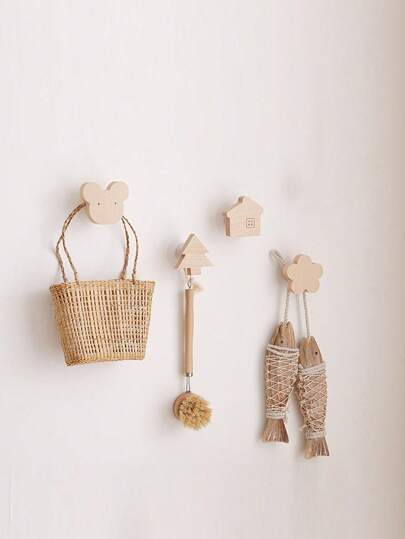 1 st nordisk stil kreativ trähängarkrok, tecknad stjärna måne djurformad träväggkrok, badrumsdekorativ krok, lådknopp heminredning badrumsorganisatör höstdekor tillbaka till skolan