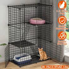 3 Tier Cat Playpen Cage Metal Indoor Cat House Detachable Kitten House With 3 Doors 2 Ladders Large Cat Exercise Place For 1-2 Cats Black