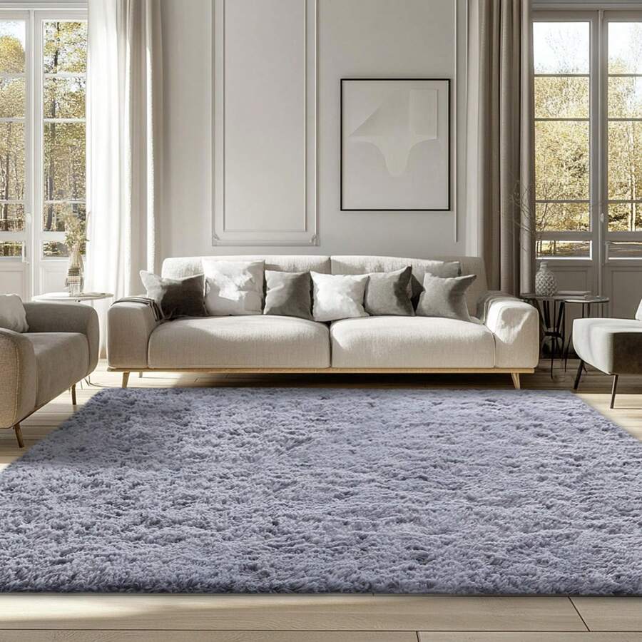 1pc 9x12Ft Luxury Large Rug For Living Room, Fuzzy Plush Large Area Rug, Fluffy Modern Shag Non Slip Soft Furry Carpet For Bedroom, Study Room, Teens Dorm, Home Decor, Housewarming Gift - 灰色 - 查看 1