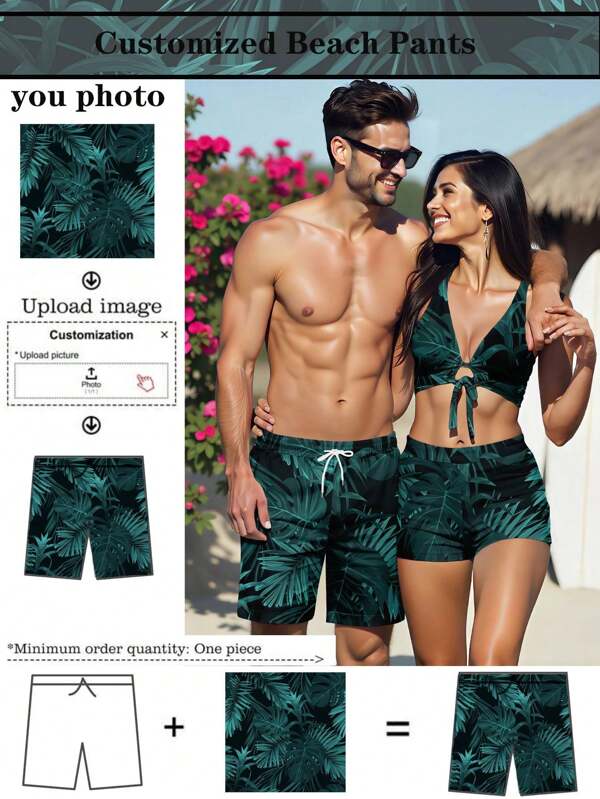 Gepersonaliseerde strandshorts met tropische plantenprint voor heren