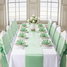 12pcs Navy Blue Table Runners, Satin-Like Smooth Silk Decorations For Weddings, Banquets, Parties, Restaurants - Royal Blue - View 1
