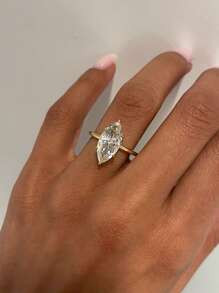 1pc 2 Carat Brilliant Six-Claw Solitaire Ring, Engagement Ring, Wedding Ring, Women's 925 Sterling Silver Promise Ring, Eternity Ring, Exquisite Jewelry Gift - Gold - View 8