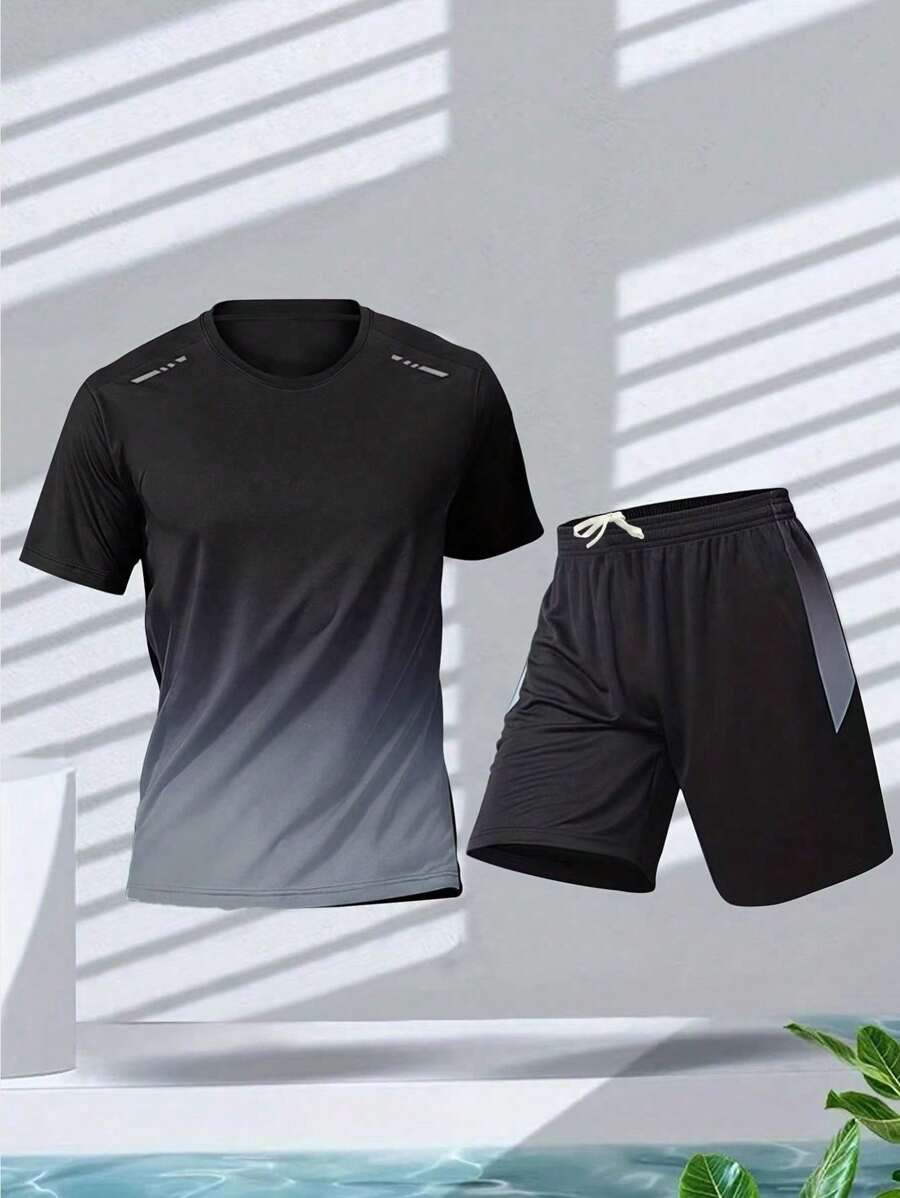 KOVSEE Men's Outdoor Sports Running Basketball Soccer Jersey Quick Dry Breathable Athletic 2pcs Set With Reflective Strips