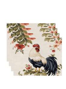 1pc Modern Farmhouse Rooster Print Table Runner, Chicken Pattern Table Runner For Home Decor, Kitchen, Party, Indoor & Outdoor Decoration