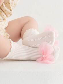 1 Pair Toddler Soft Comfortable Floor Socks, Girls Lace Bow Loose Socks, Versatile Daily Wear