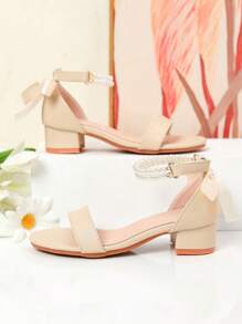 1 Pair Girls Pearl Decorated Fashion High Heel Sandals, Kids High Heel Dance/Performance/Daily Wear Shoes, Summer