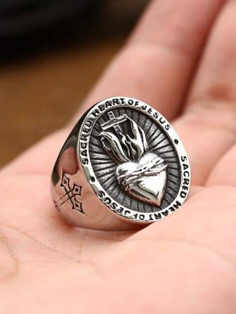 1pc Fashionable Heart-Shaped Stainless Steel Ring, Unisex