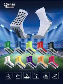 1/4/6/10 Pairs Of Professional Football Training And Competition Sports Socks, Mesh Breathable, Thickened Towel Bottom, Glue Point Non-Slip And Wear-Resistant, Suitable For Boxing, Basketball, Yoga, Running, Football, Unisex