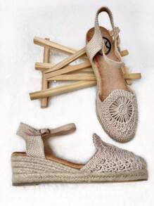 Calzado Estilo. Sandalias cerradas estilo alpargatas para mujer, esparto, tira tobillo, cierre de pulsera con hebilla, comodidad y estilo - Albaricoque - Ver 3