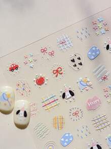 1 Piece Of 5D Relief Cartoon Nail Sticker, Cute Little Dog Bow, Flower Graffiti Lines, Self-Adhesive Nail Sticker, DIY Nail Charm, Stickers