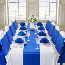 12pcs Navy Blue Table Runners, Satin-Like Smooth Silk Decorations For Weddings, Banquets, Parties, Restaurants - Royal Blue - View 9
