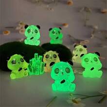 8pcs Luminous Colorful Resin Panda & Bamboo Sculpture, 2 Styles Glow-In-The-Dark Mini Panda Figurines, Handmade With Bamboo Stem, Multi-Functional Indoor/Outdoor Fairytale Garden Decor, Unique Home/Bedroom/Desk Decoration, Fun Party & Holiday Gift (Random Color & Style)