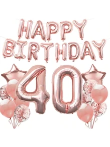 一套成人生日派对装饰气球，玫瑰金数字铝箔气球，包含18岁、21岁、30岁、40岁、50岁、60岁生日派对用品，圣诞主题