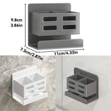 Versatile Wall-Mounted Bathroom Organizer - Plastic Storage Rack For Toothbrushes, Toothpaste, Hair Dryers & More - Multi-Functional Kitchen And Bath Accessory Holder