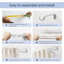 Extra Long Curtain Rods For Windows 240 Inches, 1 Inch Diameter Adjustable Silver Curtain Rod, Heavy Duty Modern Curtain Rod With Simple Finials, 32"-240" - 銀色 - 查看 8