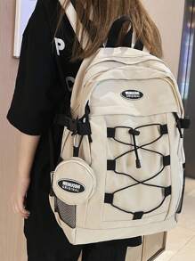 2pcs/Set Women's Large Capacity Backpack, Literary School Bag For Teens, Book Bag For Women Or Students, Perfect For Books, Shopping, Back To School And More, Fashion Bookbag With Pencil Pouch, Fashion School Backpack With Pencil Case - White - View 2