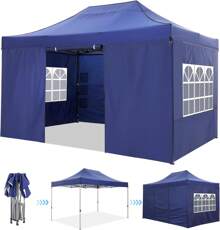 CAROMA Pavilion 3x4.5M Waterproof Stable Winterproof With 4 Side Walls, Popup Folding Pavilion Party Tent, Foldable Sun Protection Garden Pavilion For Beach Wedding Camping With Handbag (3 X 4.5m Gray)