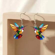 1 Pair Fashionable Bohemian Style Colorful Acrylic Hummingbird Earrings For Women, With Stainless Steel Ear Studs, Suitable For Casual Wear, Creative And Unique Party Gift, Ramadan/Mother's Day Present