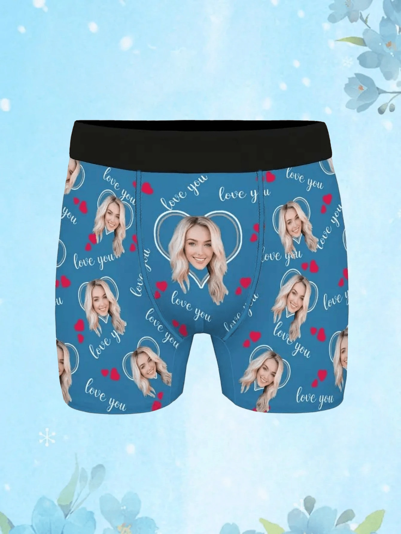 1pc Customized Photo Printed Men's Briefs, High Elastic Knitted Polyester Fabric, Personalized "I Love You" Pattern, Unique Gift For Him, Anniversary, Valentine's Day, Everyday Wear - Multicolor - View 1