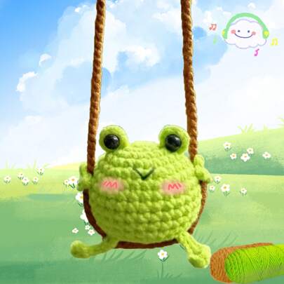 初学者 DIY 秋千青蛙钩针套件，Amigurumi 毛绒动物 - 礼物动物钩针入门套件一体式完整钩针套件学习钩针套装，附带说明和分步视频教程，适合成人的可爱动物娃娃 DIY 工艺品，可用于家居装饰