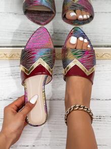 女士时尚迷人休闲假日风格彩色尖头平底凉鞋 - 彩色 - 查看 1