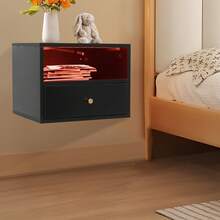 TFCFL Floating Nightstand With Slide Drawers, Floating Bedside Cabinet, Floating Bedside Table With Drawers 17.72*11.81*13.78in - 黑色 - 查看 8