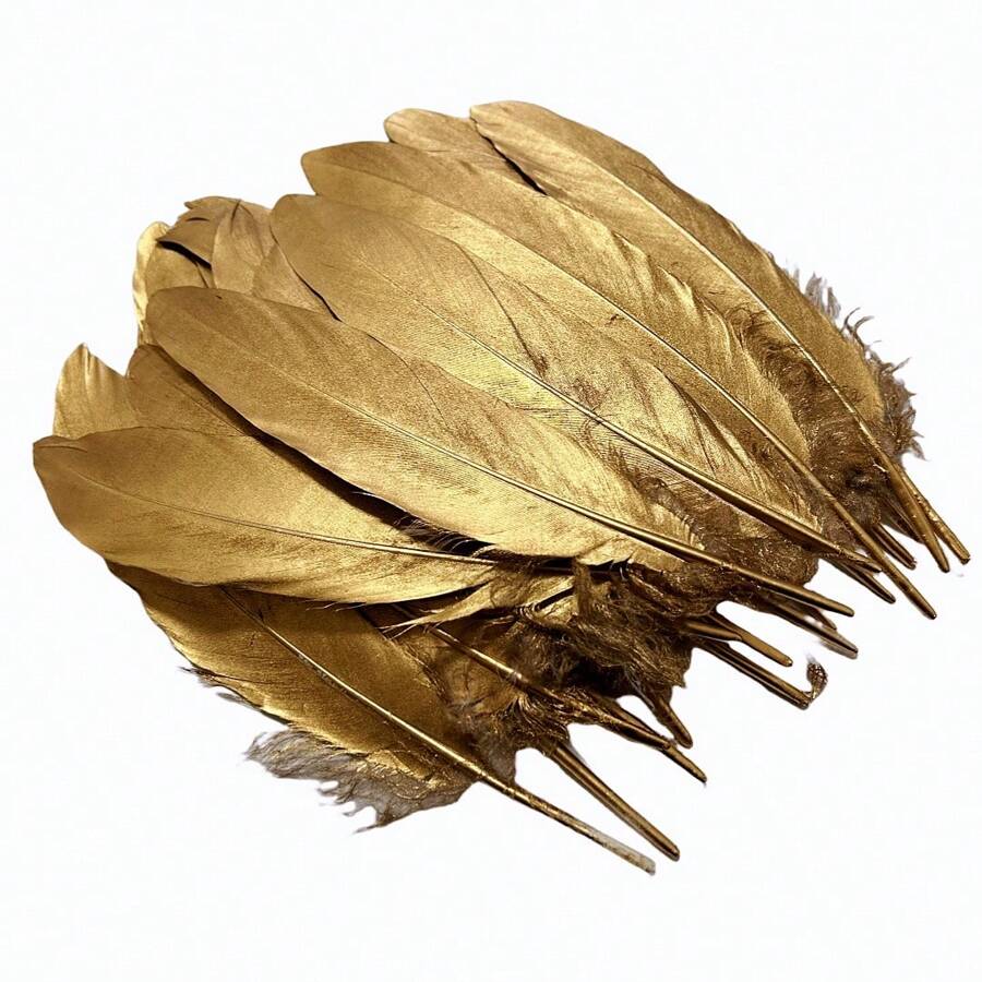[Premium Handmade Imitation Feather ] 20pcs Luxe Crafts Golden Artificial Feathers For Crafts, DIY Projects, Wedding Decorations, And Accessory Embellishments - Premium Quality Handmade Imitation Feather Set