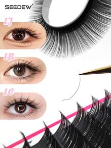 Seedew 1 Sheet 16 Rows L LJ LB LC LD LU(M)N Curled Eyelash Extensions, L-Shaped Special Curl Faux Mink Classic Soft Natural 0.07mm Mixed Length Matte Black Individual Lash Clusters, Lash Clusters, Individual Lashes, False Eyelashes, Eyelash Extensions - Black - View 3