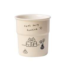 1 件 225ml 咖啡杯印花马克杯简约可爱猫咪插画图案燕麦牛奶拿铁早餐杯办公室家用水杯礼物