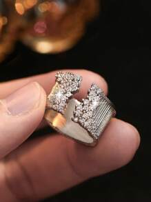 1 件奢华金色宽开口戒指，带 CZ 宝石，适合女士派对婚礼情人节礼物珠宝皇家圣诞节