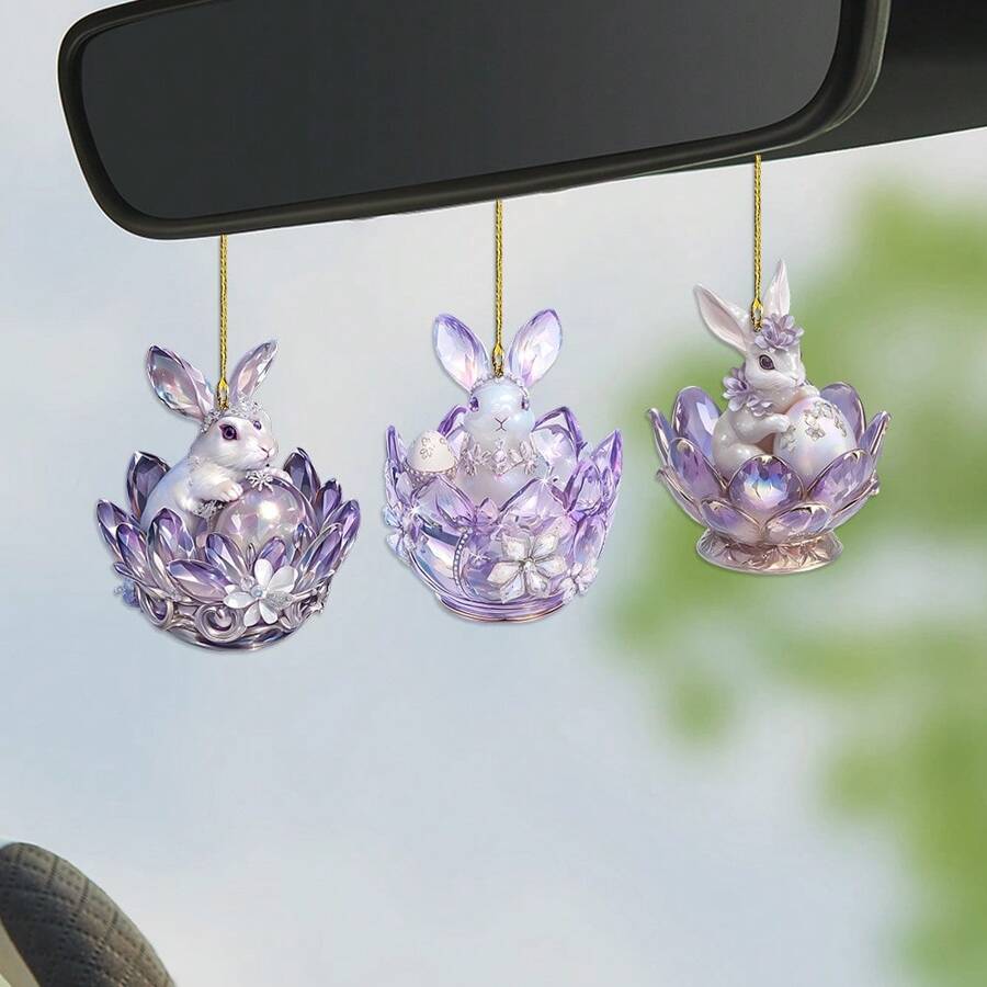Purple Crystal Rabbit Acrylic Keychain Bag Charm Hanging Ornament, Easter Decor