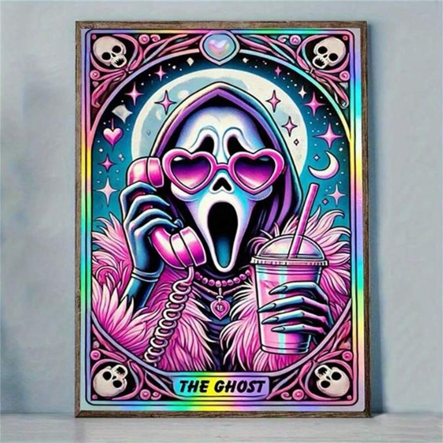 DIY Diamond Painting Kit - Colorful Cartoon Skull Pattern, Includes Round And Square Diamonds, Handmade Mosaic Art, Home Decor, Craft Supplies Gift Set