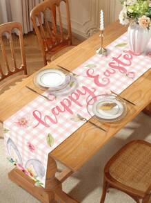 1pc Easter Bunny Table Runner, Bunny Ears Flower Pattern Happy Easter Table Cover, Spring/Summer Seasonal Holiday Kitchen Table Decorations Table Runner For Indoor And Outdoor Family Gatherings Table Cloth, Happy Easter Theme Table Skirt, Easter Indoor Party Decorations Table Set, Colorful Tablecloth Decorations Accessories, Easter Gifts