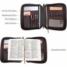 Polare Full Grain Cowhide Leather Bible Cover Bag Bible Protective Book Holder Carrying Case Folder Organizer Portfolio (Dark Brown With Shoulder Strap)