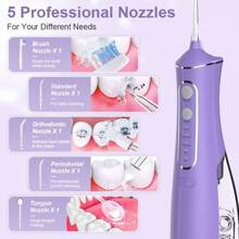 Irrigador dental profesional - Irrigador dental inalámbrico recargable, 4 modos, IPX7 resistente al agua, portátil para uso doméstico - Morado Violeta - Ver 3