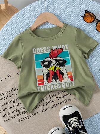 Boys' Casual Letter Printed Short Sleeve T-Shirt - Vibrant Colors, Soft Knit Fabric, Machine Washable - Perfect For Everyday Wear