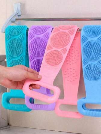 1pc Bath Scrub & Massage Brush Made Of Easy-To-Clean Silicone With Back Strap Home Bathroom Decor Fall Decor Back To School